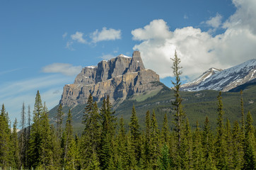 Famous iconic Castle Peak along the Trans-Canada Highway in Banff National Park, Alberta, Canada