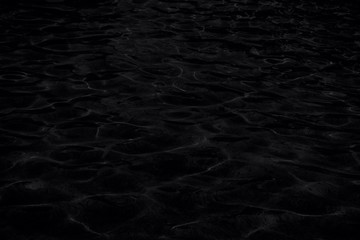 Black background. Water surface with highlights and ripples. Abstract natural background. Black and white photo.