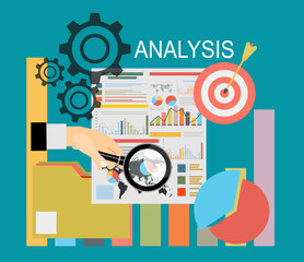 Concepts for business planning and accounting, analysis, audit, project management, marketing, research in flat design style.