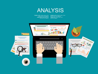 Concepts for business planning and accounting, analysis, audit, project management, marketing, research in flat design style.