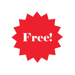 Free! badge banner. Attention grabber design element. Star label for marketing offer.