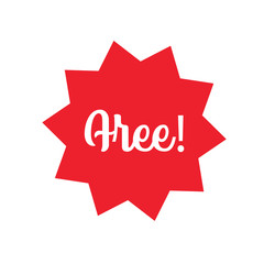 Free! badge banner. Attention grabber design element. Star label for marketing offer.