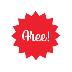 Free! badge banner. Attention grabber design element. Star label for marketing offer.