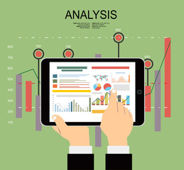 Concepts for business planning and accounting, analysis, audit, project management, marketing, research in flat design style.