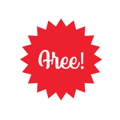 Free! badge banner. Attention grabber design element. Star label for marketing offer.