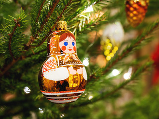 Matryoshka, Russian traditional nesting doll, vintage toy for Christmas tree. Traditional...