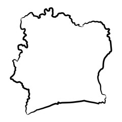 Ivory Coast map from the contour black brush lines different thickness on white background. Vector illustration.