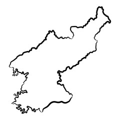 North Korea map from the contour black brush lines different thickness on white background. Vector illustration.