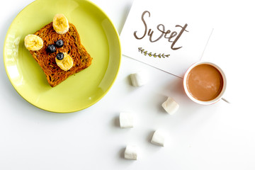 cooking breakfast for kid bear sandwiches top view