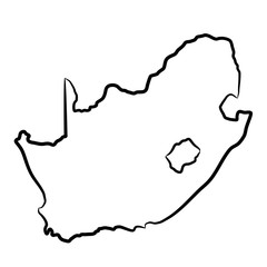 South Africa map from the contour black brush lines different thickness on white background. Vector illustration.
