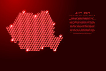 Romania map from 3D red cubes isometric abstract concept, square pattern, angular geometric shape, for banner, poster. Vector illustration.