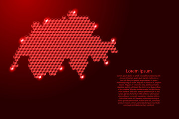 Switzerland map from 3D red cubes isometric abstract concept, square pattern, angular geometric shape, for banner, poster. Vector illustration.