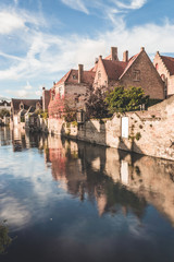 Obraz premium reflection of old houses in bruges
