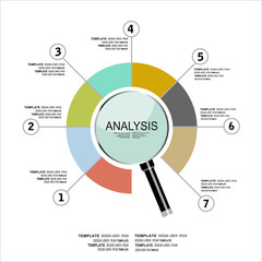 ANALYSIS. business infographics, statistics data, magnifying lens, financial analytics, business concept