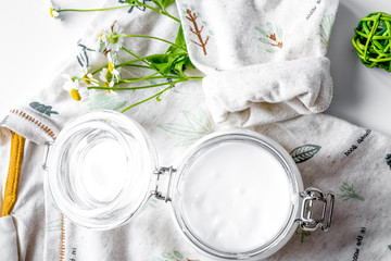natural organic cosmetics for baby on white background top view