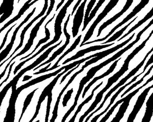 Deurstickers Dierenhuid Volledig naadloos behang voor zebra- en tijgerstrepen dierenhuidpatroon. Zwart-wit ontwerp voor het bedrukken van textiel. Modieuze en home design fit.
