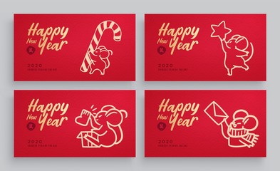 Vector collection of Greeting cards with 2020 Chinese New Year simbol - Mouse, Rat. Vector Illustration