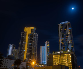 Fototapeta na wymiar night city skyline skyscraper cityscape lights downtown miami lighting lights sky
