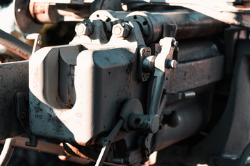 Closeup of a breech of an abandoned rusted old world war 2 gun turret