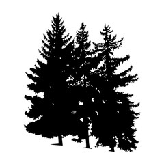 Silhouette of pine trees. Hand made.