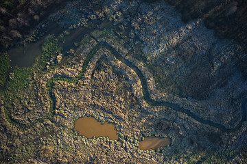 Fototapeta na wymiar Aerial picture of marshes at winter