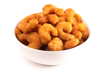 A Bowl of Popcorn Shrimp Isolated on a White Background