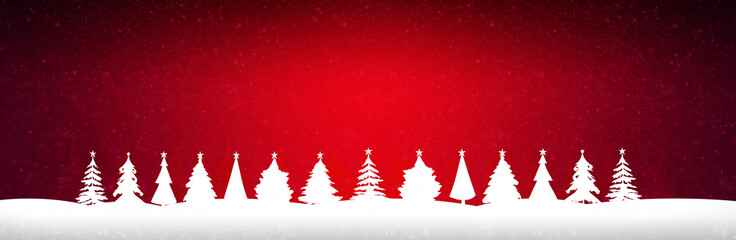 White fir trees with christmas stars isolated on red background.