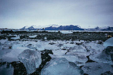 Fototapeta na wymiar Iceland Winter Landscape Diamond Beach and Vatnajökull