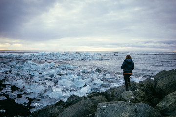 Obraz premium Iceland Winter Landscape Diamond Beach and Vatnajökull
