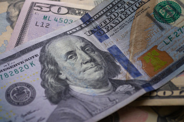 Obraz na płótnie Canvas 100 Dollars banknote. Money of United Sattes. Macro photo