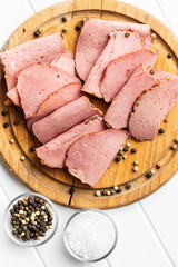 Sliced roast beef. Tasty fresh meat.