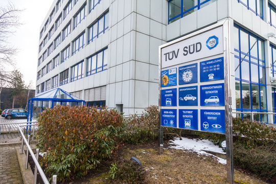 NUERNBERG / GERMANY - MARCH 4, 2018: German TUEV signs on Tuev sued building.