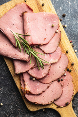 Sliced roast beef. Tasty fresh meat.