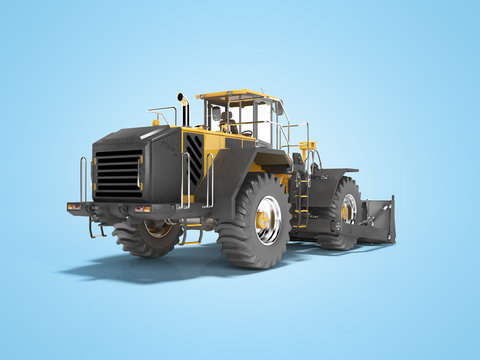 Bulldozer wheel universal orange isolated 3D rendering on blue background with shadow
