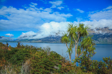 Fototapeta na wymiar View of Remarkables mountain range and Lake Wakatipu in Queenstown, South Island, New Zealand