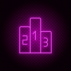 Podium, rank, first, rating vector icon. Element of simple icon for websites, web design, mobile app, info graphics. Pink color. Neon vector on dark background