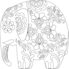 elephant, drawing, black and white, coloring