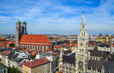 Fototapeta na wymiar Aerial view of Munchen: Marienplatz and Frauenkirche