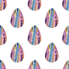 multi-colored abstract Easter eggs seamless pattern. Watercolor decorative drawing