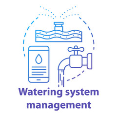 Watering system management blue gradient concept icon. Smart house idea thin line illustration. Innovative technology for apartment. Home automation. Vector isolated outline drawing