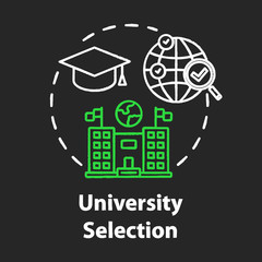 University selection chalk concept icon. Choose college. Higher education abroad. International distance learning idea. Vector isolated chalkboard illustration