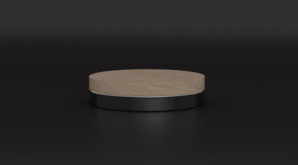 3d render of beige marble pedestal steps isolated on black background, silver ring, round frame, abstract minimal concept, blank space, simple clean design, luxury minimalist mockup