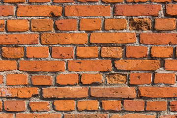 close up of old red brick wall texture background