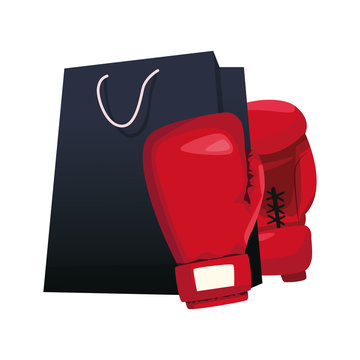 red boxing gloves with shopping bag