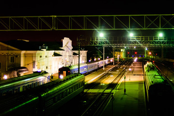 View on the railway station at night