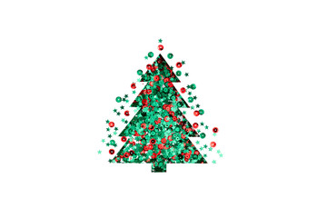 Fototapeta na wymiar Christmas holiday composition. Xmas tree made of decorations on white background. Christmas, New Year, winter minimal concept. Flat lay, top view, copy space