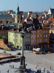 Warsaw Poland - June 2010: Old Town, tenements on the Castle Square and Sigmund column