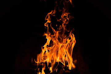 Fire on a black background. fireplace concept