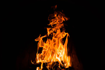 Fire on a black background. fireplace concept.