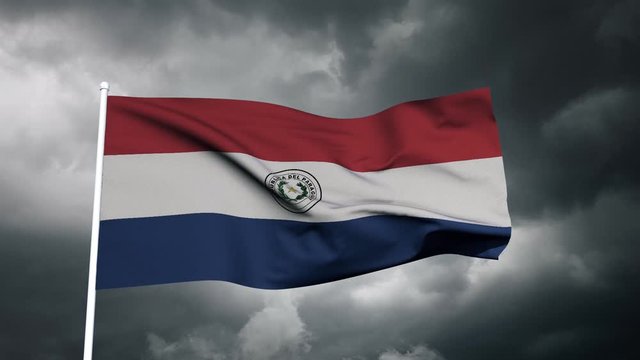Flag of Paraguay  |  waving flag with dark sky | loopable 